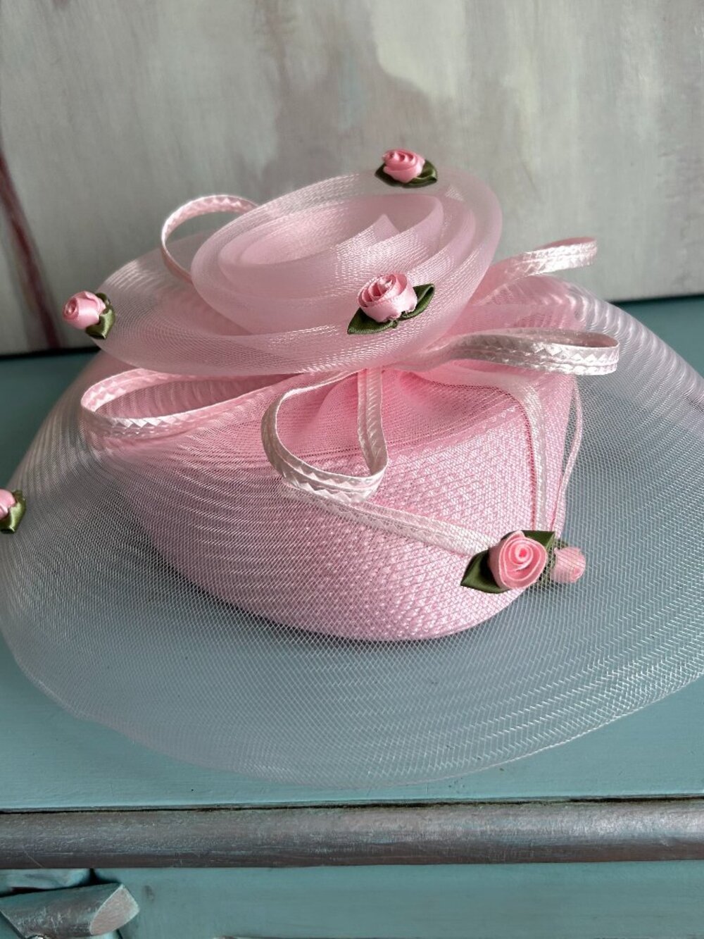 NWT Vintage 90s Formal Church Hat Derby Hat Fascinator Pink Roses Tea Party Hat